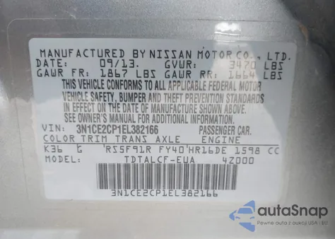 2014 Nissan Versa Note S (Sr) из США, поврежденный, VIN 3N1CE2CP1EL382166